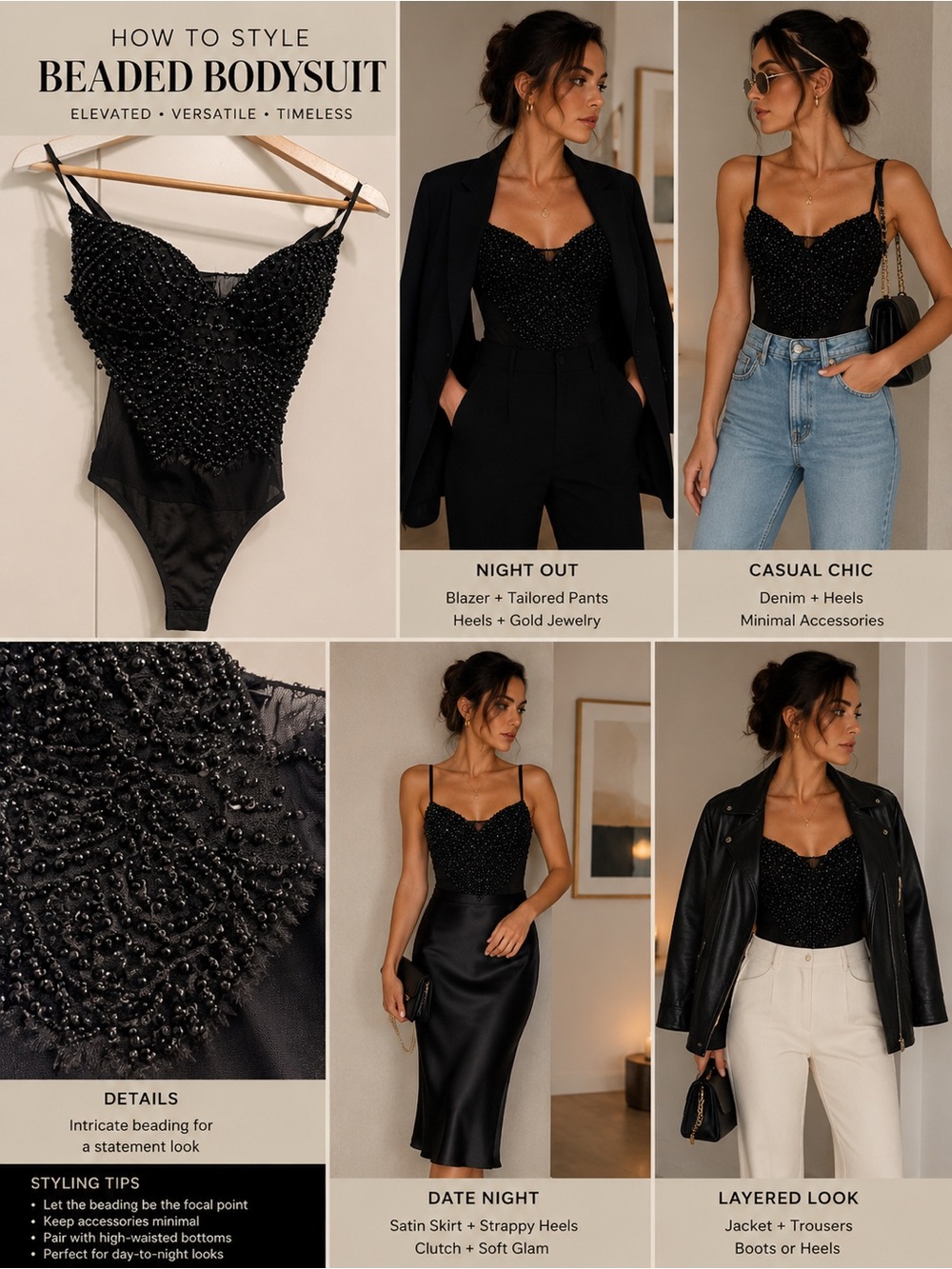 Windsor Black Beaded Sweetheart Bodysuit